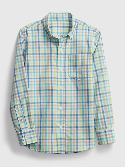 1 of 8 showing, with the color light blue gingham of product Kids Plaid Poplin Shirt