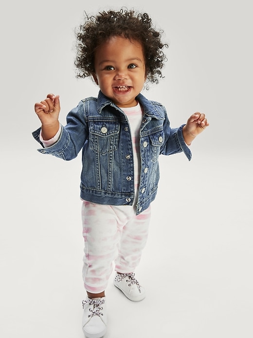 GAP Baby Toddler Girls Size 12-18 Months Blue Polka Dot Jean Denim Jacket Coat 