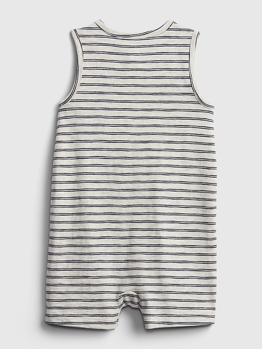 2 of 8 showing, with the color grey heather of product Baby 100% Organic Cotton First Favorite Stripe Shorty One-Piece