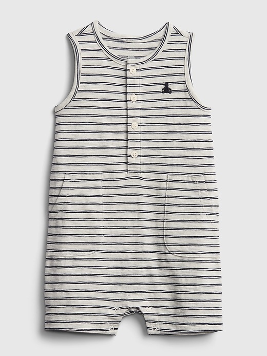 Image number 1 showing, Baby 100% Organic Cotton First Favorite Stripe Shorty One-Piece