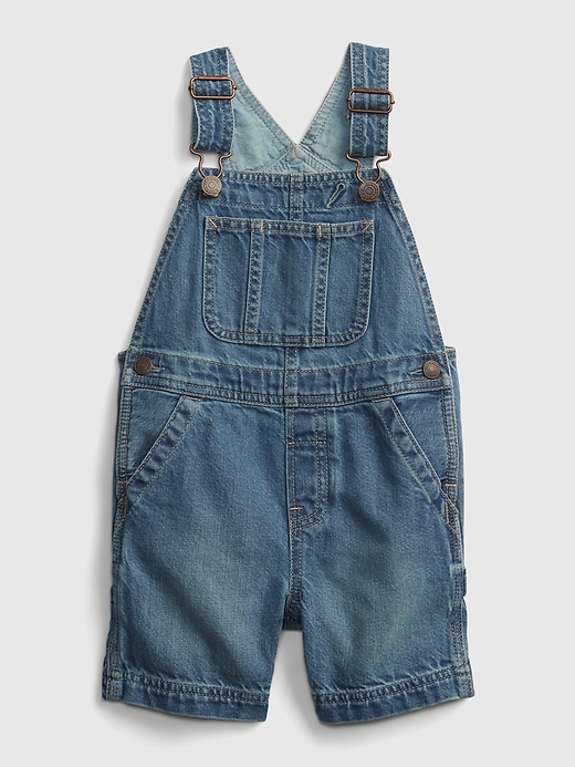 1 of 8 showing, with the color medium wash of product Toddler Denim Shortalls with Washwell™