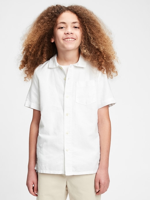 2 of 8 showing, with the color optic white of product Kids Linen Shirt
