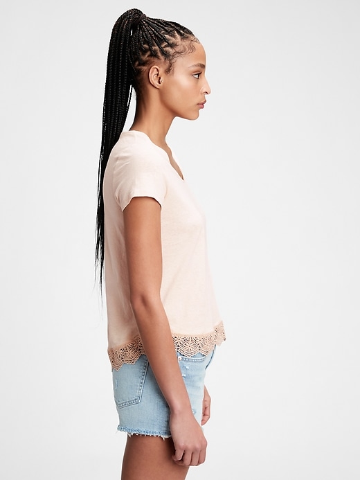 1 of 8 showing, with the color raffia tan of product Lace Hem T-Shirt