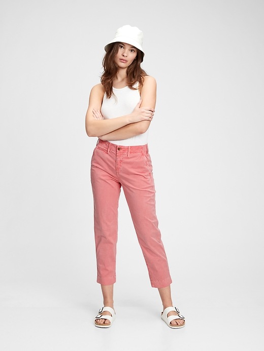 1 of 8 showing, with the color belle pink of product High Rise Stretch Straight Khakis with Washwell™
