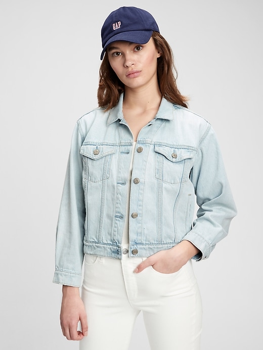 1 of 8 showing, with the color light indigo of product Cropped Icon Denim Jacket With Washwell™