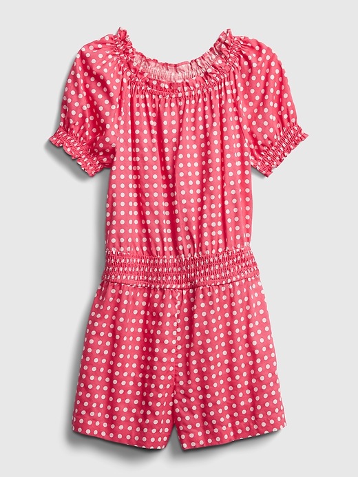 1 of 8 showing, with the color neon pink rose of product Kids Smocked Polk-A-Dot Romper