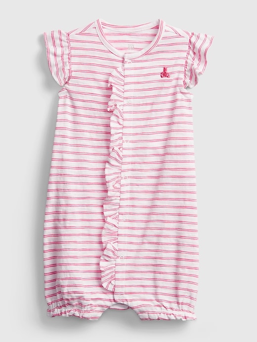 1 of 8 showing, with the color white of product Baby 100% Organic Cotton First Favorite Ruffle Shorty One-Piece