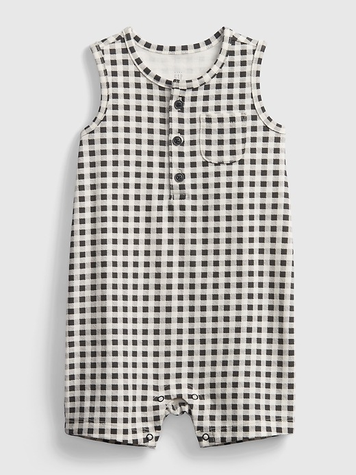 Image number 1 showing, Baby 100% Organic Cotton Gingham Print Shorty One-Piece