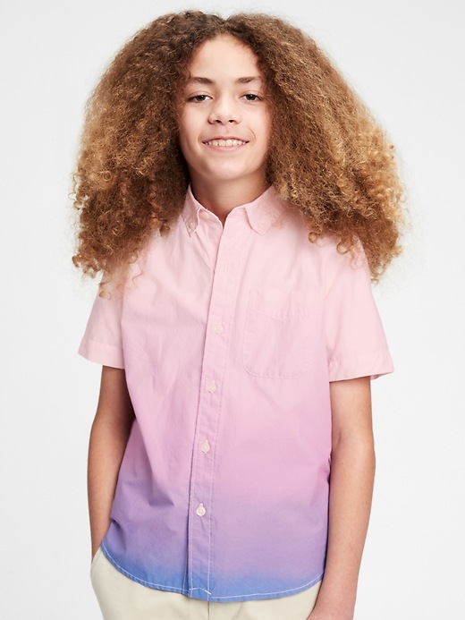 2 of 8 showing, with the color pink dip dye of product Kids Dip-Dye Poplin Shirt