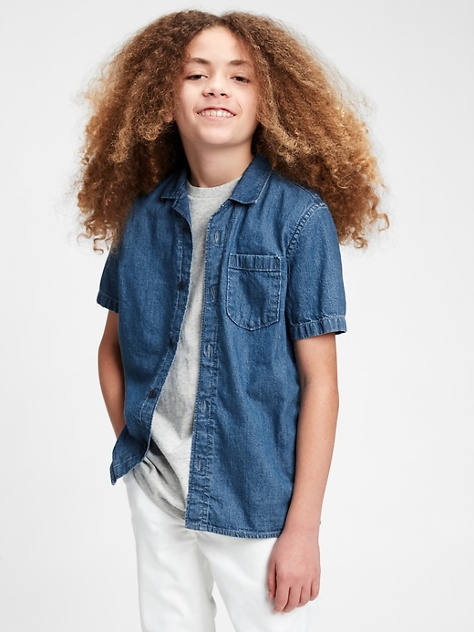 2 of 8 showing, with the color medium wash of product Kids Denim Shirt