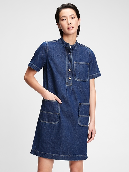 1 of 8 showing, with the color dark indigo of product Gap & Jean ReDesign Denim Shift Dress