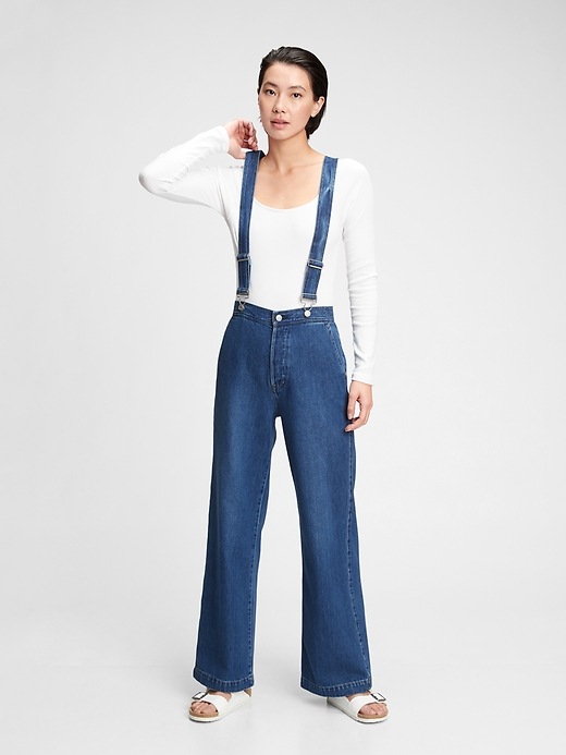 Image number 1 showing, Wide-Leg Suspender Jeans With Washwell