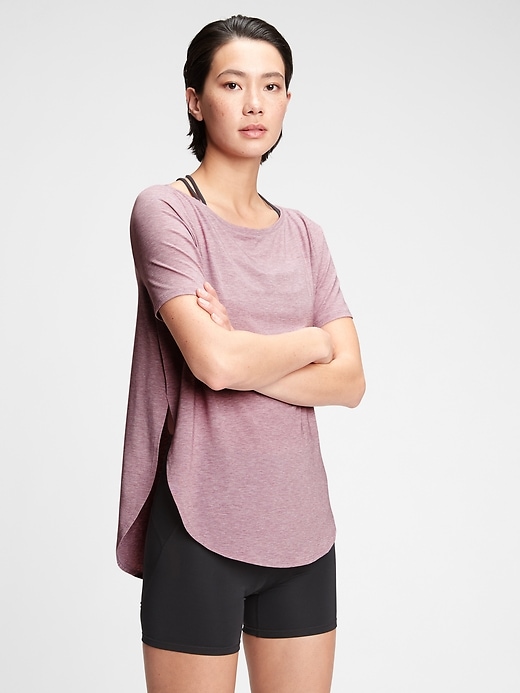1 of 8 showing, with the color elderberry purple of product GapFit Breathe Tunic T-Shirt