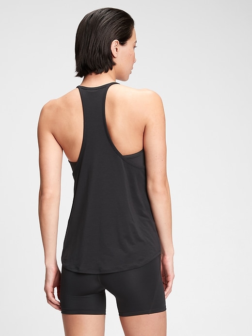 2 of 8 showing, with the color true black of product GapFit Breathe Relaxed Racerback Tank Top