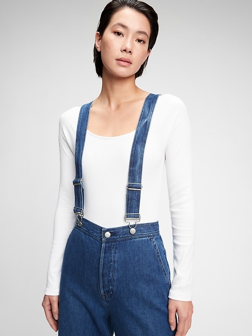 Image number 4 showing, Wide-Leg Suspender Jeans With Washwell