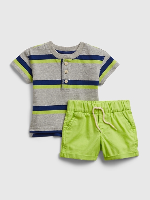 1 of 8 showing, with the color peninsula blue of product Baby Mix-Media Outfit Set