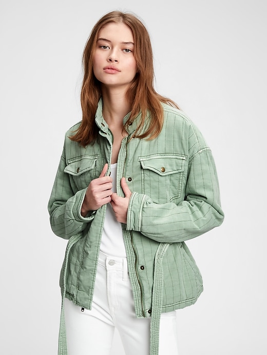 1 of 8 showing, with the color green dollar of product Quilted Utility Belted Jacket
