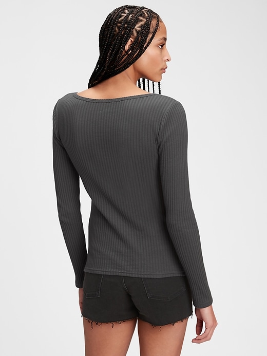 2 of 8 showing, with the color soft black of product Pointelle Button-Front T-Shirt