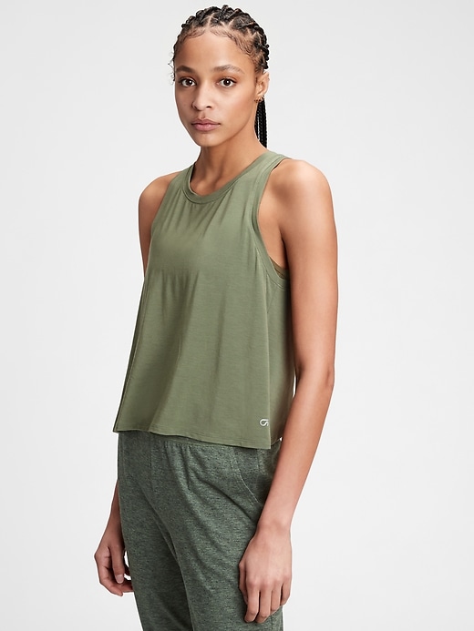 1 of 8 showing, with the color desert cactus green of product GapFit Breathe Wrap-Back Tank Top