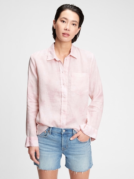 1 of 8 showing, with the color pink tie dye of product Linen Boyfriend Shirt