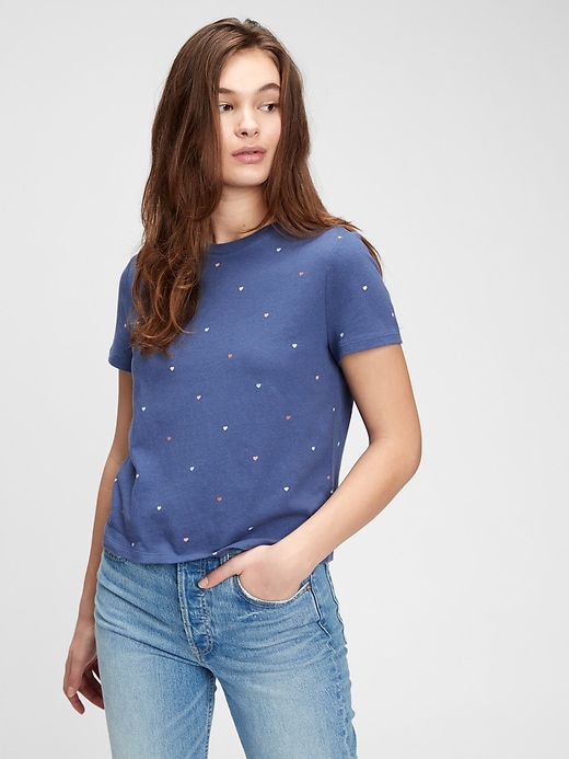 1 of 8 showing, with the color navy blue & pink hearts of product Shrunken Print T-Shirt