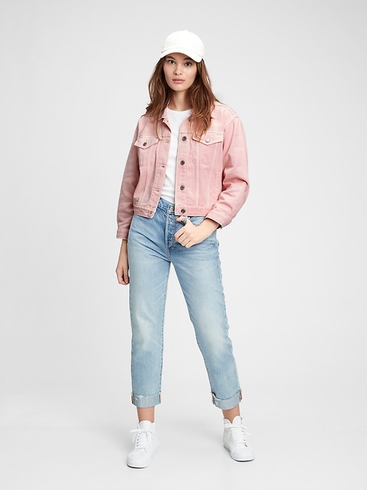 1 of 8 showing, with the color pink cameo of product Cropped Icon Denim Jacket With Washwell™