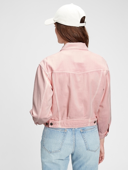 2 of 8 showing, with the color pink cameo of product Cropped Icon Denim Jacket With Washwell™