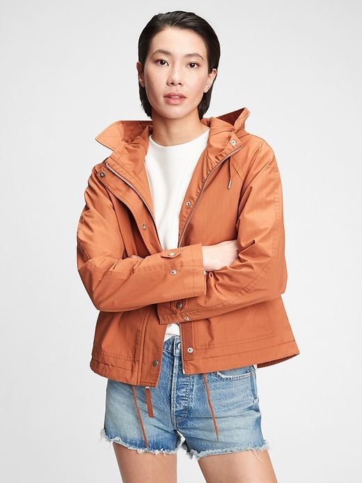 1 of 8 showing, with the color orange rust of product Recycled Cropped Anorak Jacket