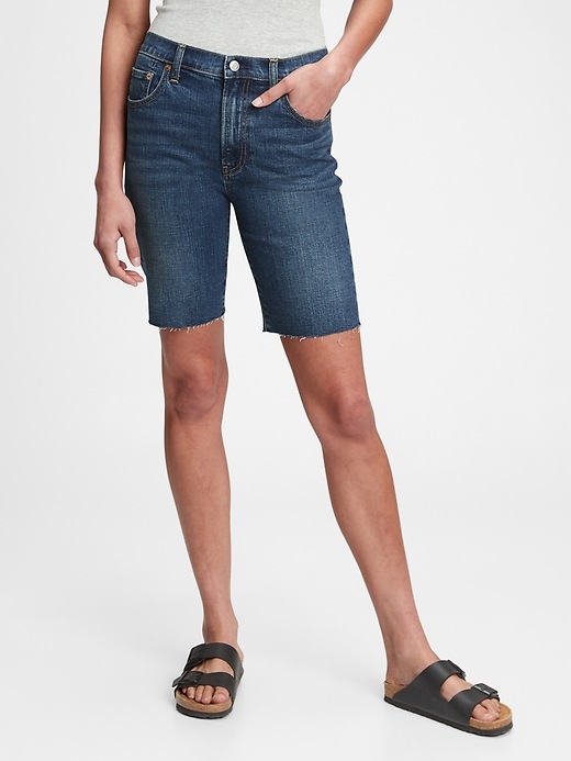 Image number 1 showing, 9'' High Rise Denim Bermuda Shorts With Washwell&#153