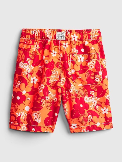 2 of 8 showing, with the color red floral of product Kids 100% Recycled Polyester Floral Swim Trunks