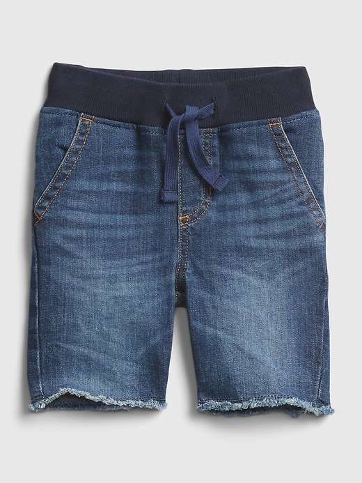 1 of 8 showing, with the color dark wash indigo of product Toddler Denim Pull-On Shorts with Washwell™