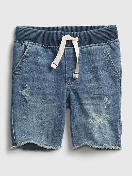 1 of 8 showing, with the color medium wash of product Toddler Distressed Denim Pull-On Shorts with Washwell™