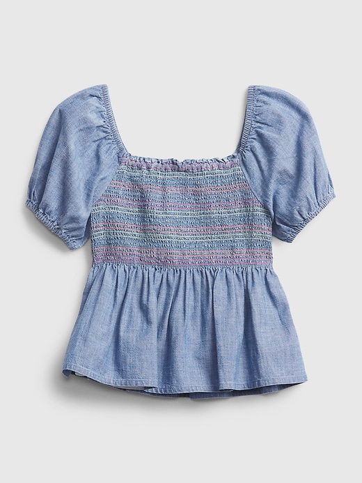 1 of 8 showing, with the color chambray of product Kids Chambray Smocked Top
