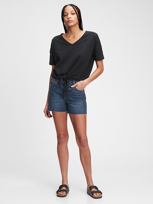 Image number 3 showing, Slub Cropped Tie-Front T-Shirt