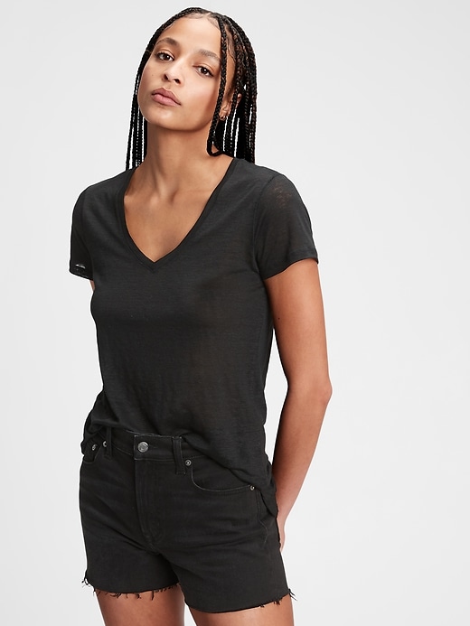 1 of 8 showing, with the color true black of product Linen V-Neck T-Shirt