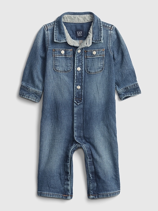 1 of 8 showing, with the color medium wash of product Baby Denim One-Piece with Stretch