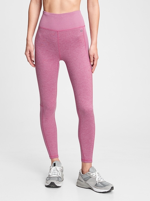 1 of 8 showing, with the color raspberry pink of product GapFit High Rise Brushed Tech Jersey Leggings