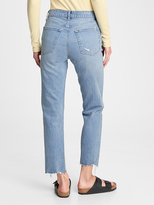 165296 NWT Womens GAP Premium Straight Jeans Denim Distressed