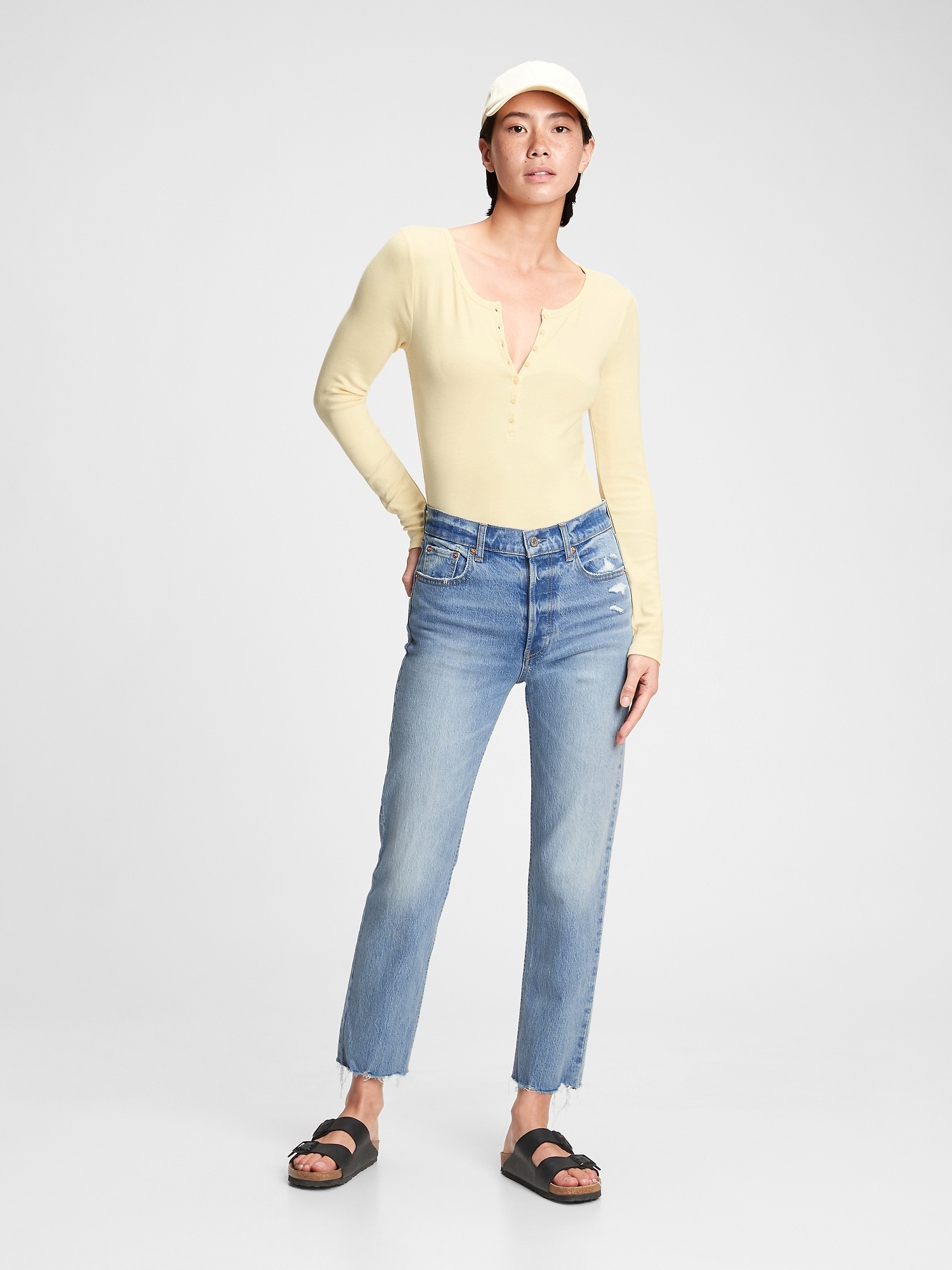 high rise cheeky straight jeans