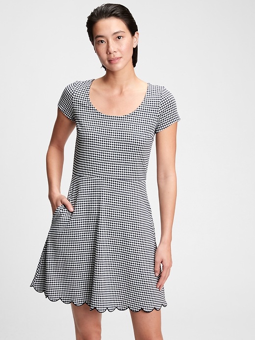 1 of 8 showing, with the color navy blue gingham of product Fit & Flare Dress