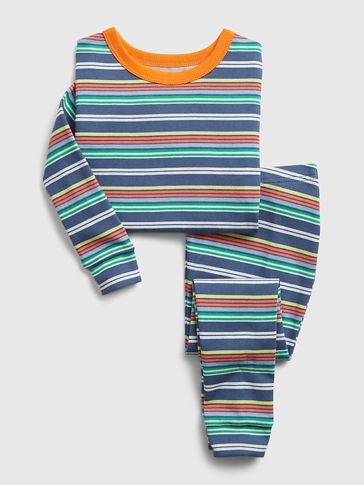 1 of 8 showing, with the color chrome blue of product babyGap 100% Organic Cotton Stripe PJ Set