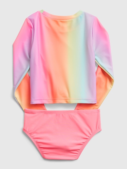 2 of 8 showing, with the color ombre coral of product Toddler Recycled Two-Piece Swim Rash Guard
