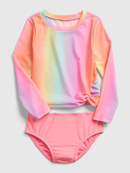 1 of 8 showing, with the color ombre coral of product Toddler Recycled Two-Piece Swim Rash Guard