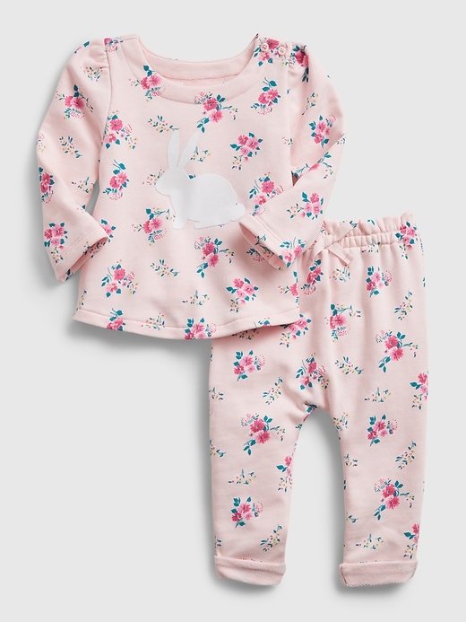 1 of 8 showing, with the color cherry blossom of product Baby Bunny and Floral Outfit Set