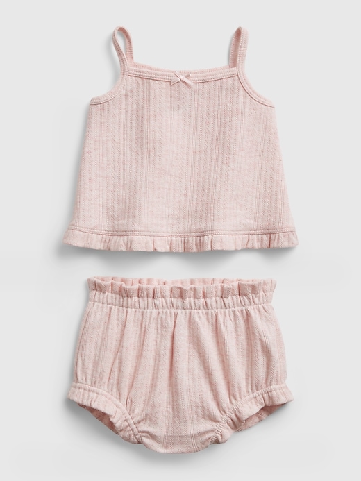 1 of 8 showing, with the color pink heather of product Baby Ruffle Outfit Set