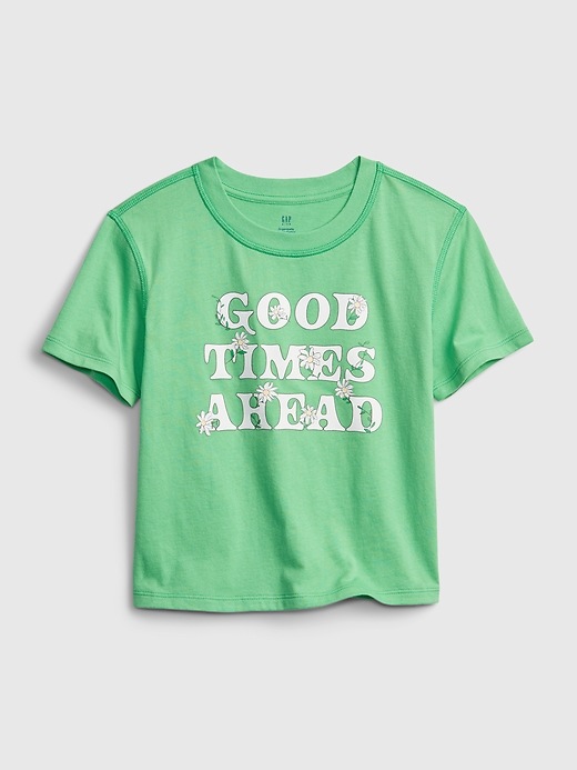 1 of 8 showing, with the color parrotfish green of product Kids 100% Organic Cotton Boxy Graphic T-Shirt