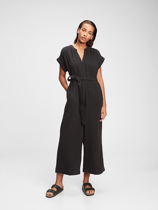 1 of 8 showing, with the color true black of product Gauze Jumpsuit