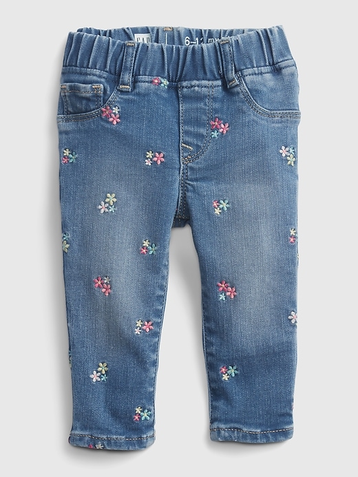 1 of 8 showing, with the color medium wash of product Baby Floral Pull-On Jeggings with Stretch