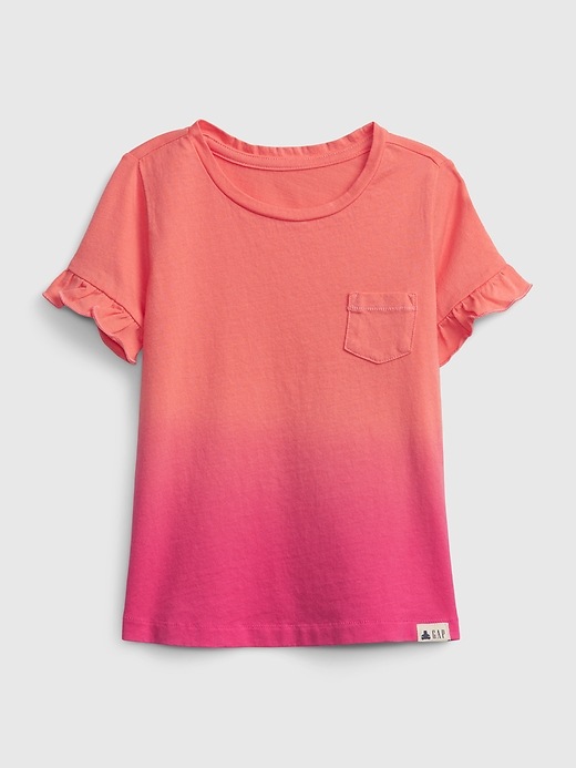 1 of 8 showing, with the color pink dip dye of product Toddler 100% Organic Cotton Ruffle T-Shirt