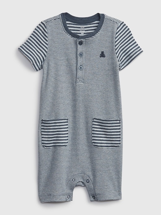 1 of 8 showing, with the color navy heather of product Baby 100% Organic Cotton First Favorite Shorty One-Piece